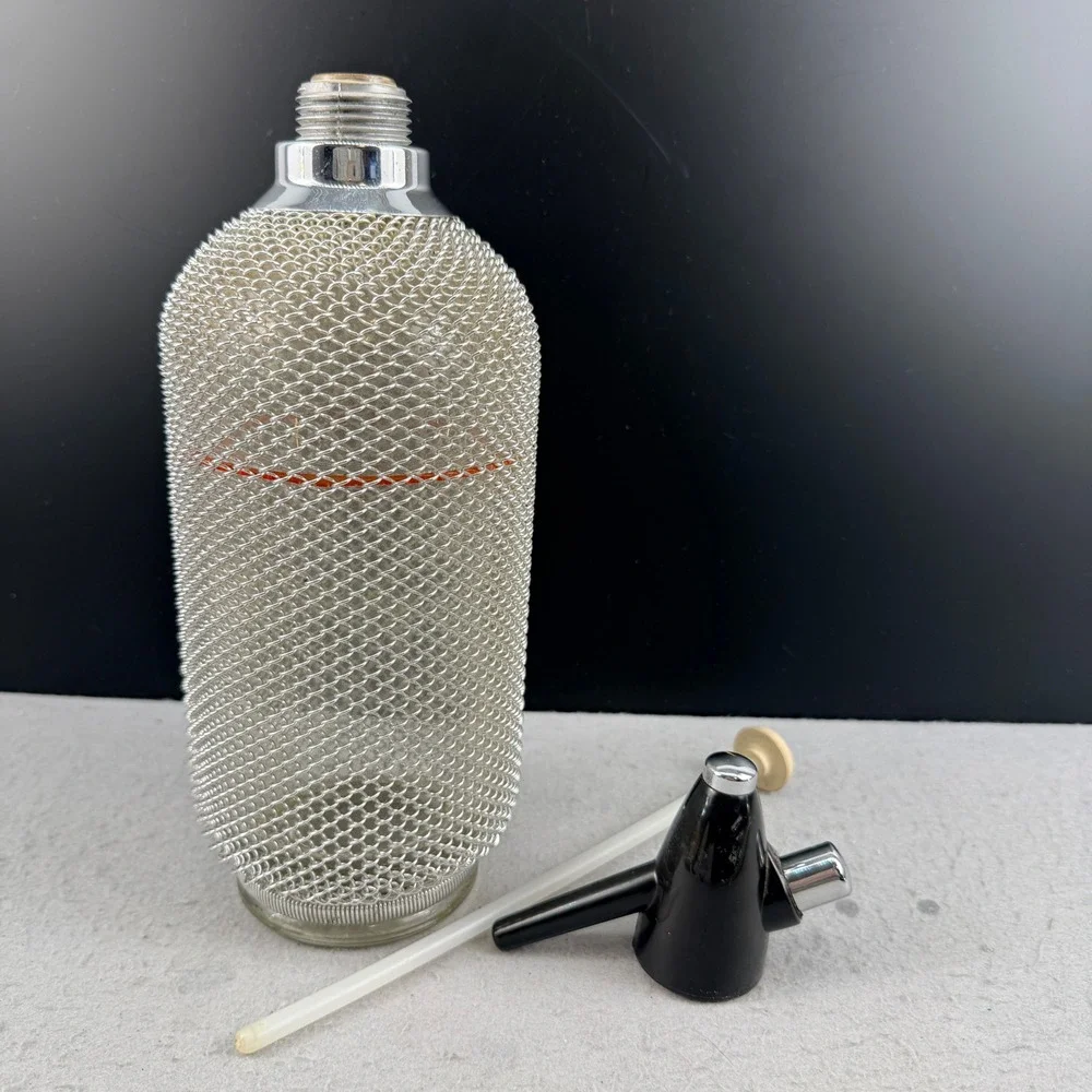 VTG Merkuria Glass Soda Siphon Wire Mesh Seltzer Bottle MCM Barware Kovo - Picture 7 of 11